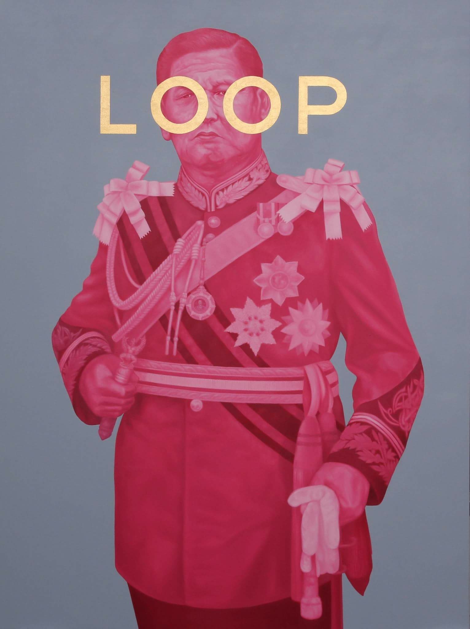 In the Loop, (2016) Acrylic, oil and gold leaf on canvas, 120x160 cm.