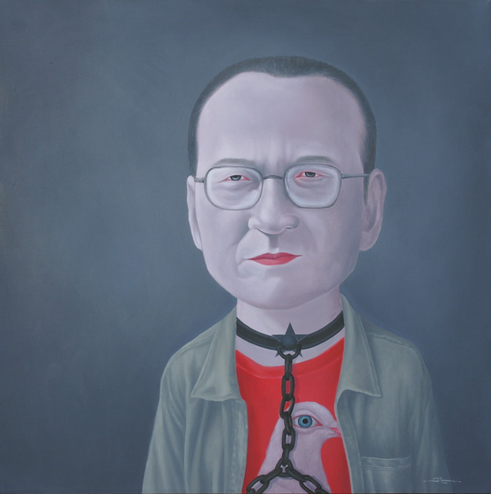 Nobel in Shackles. Oil on canvas. Size 80x80cm.